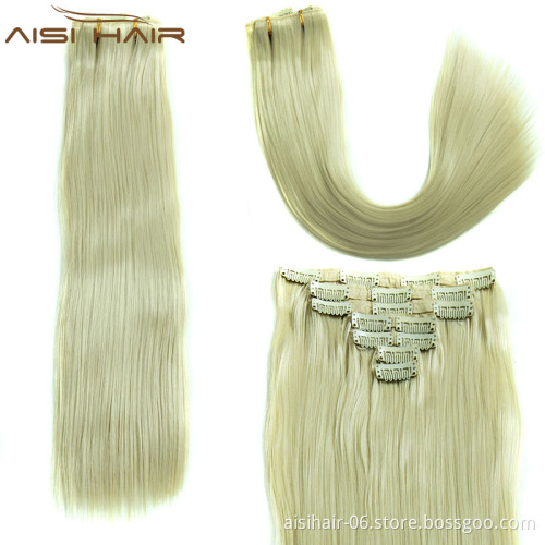 Best Selling Long Silky Straight Wave Hair Pieces Synthetic 16 Clips in Hair Extensions for Women